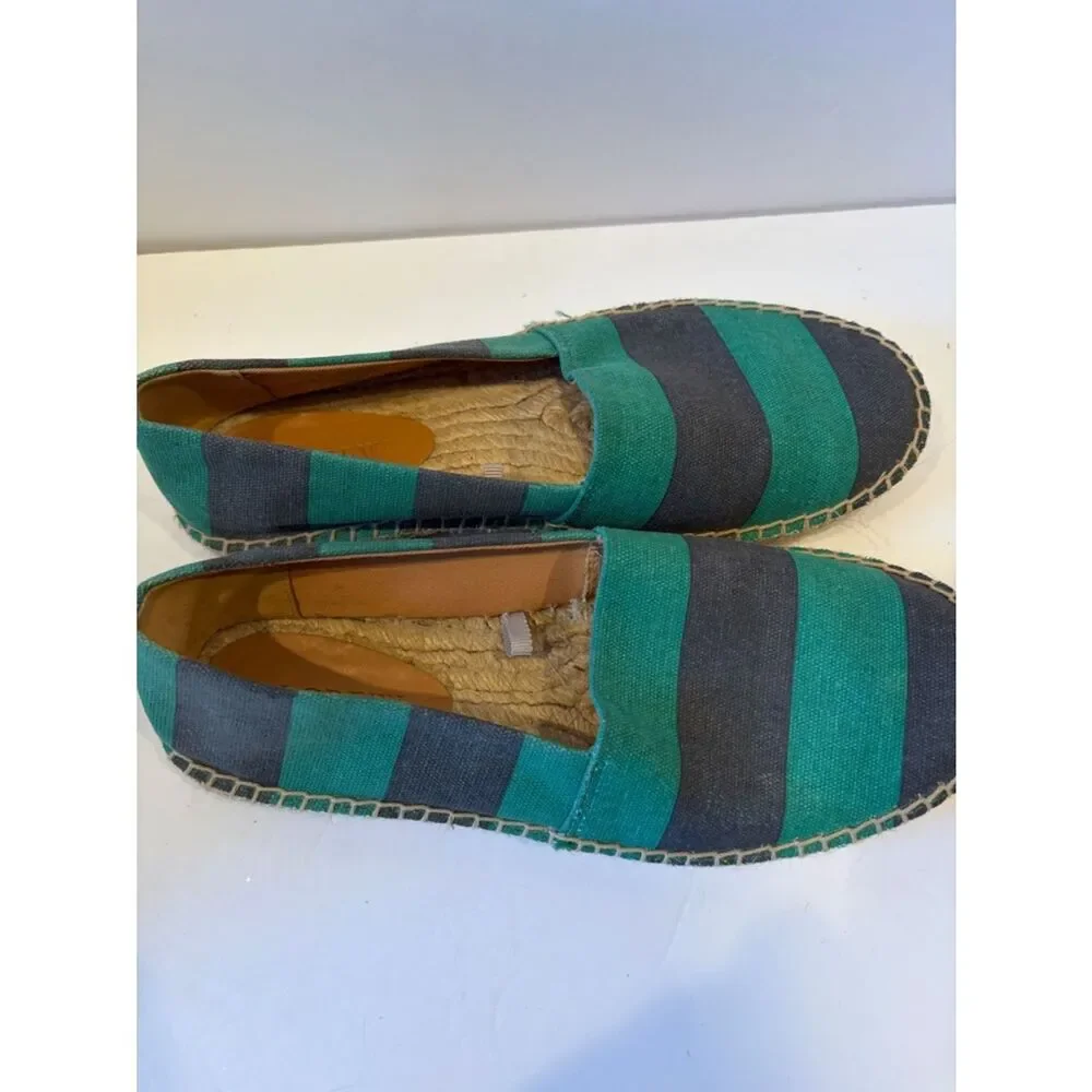 J. Crew Teal and Gray Striped Canvas Espadrilles